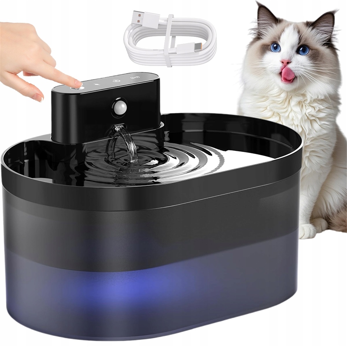 Bezdrátová fontána do vody pro zvířatašt 2.2L 2600mAh 3 režimy černá