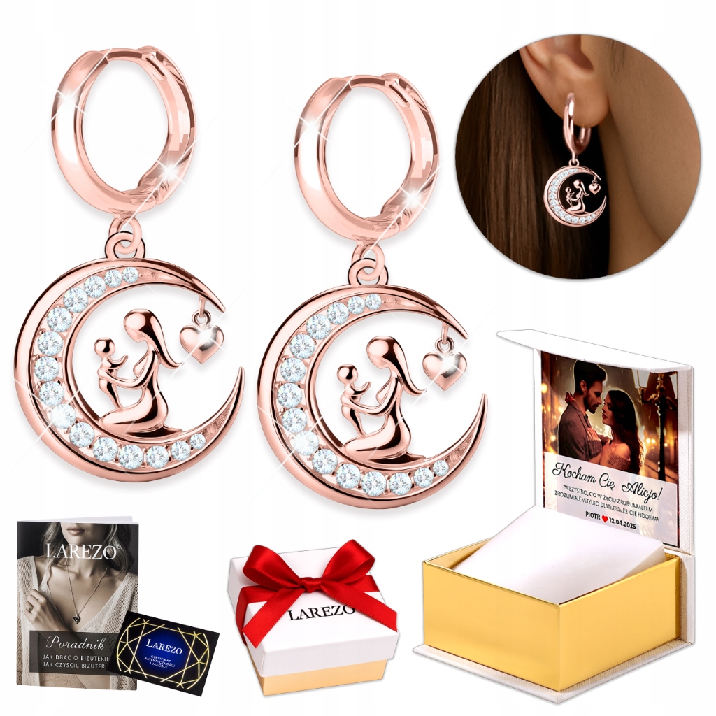 Náušnice Pozlacené stříbro 925 Půlměsíce se Zirkony pro Maminku Matka s Dítětem