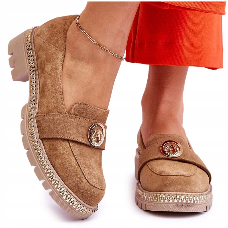 Semišové Mokasíny Na Plochém Podpatku, Béžové, Velikost 36