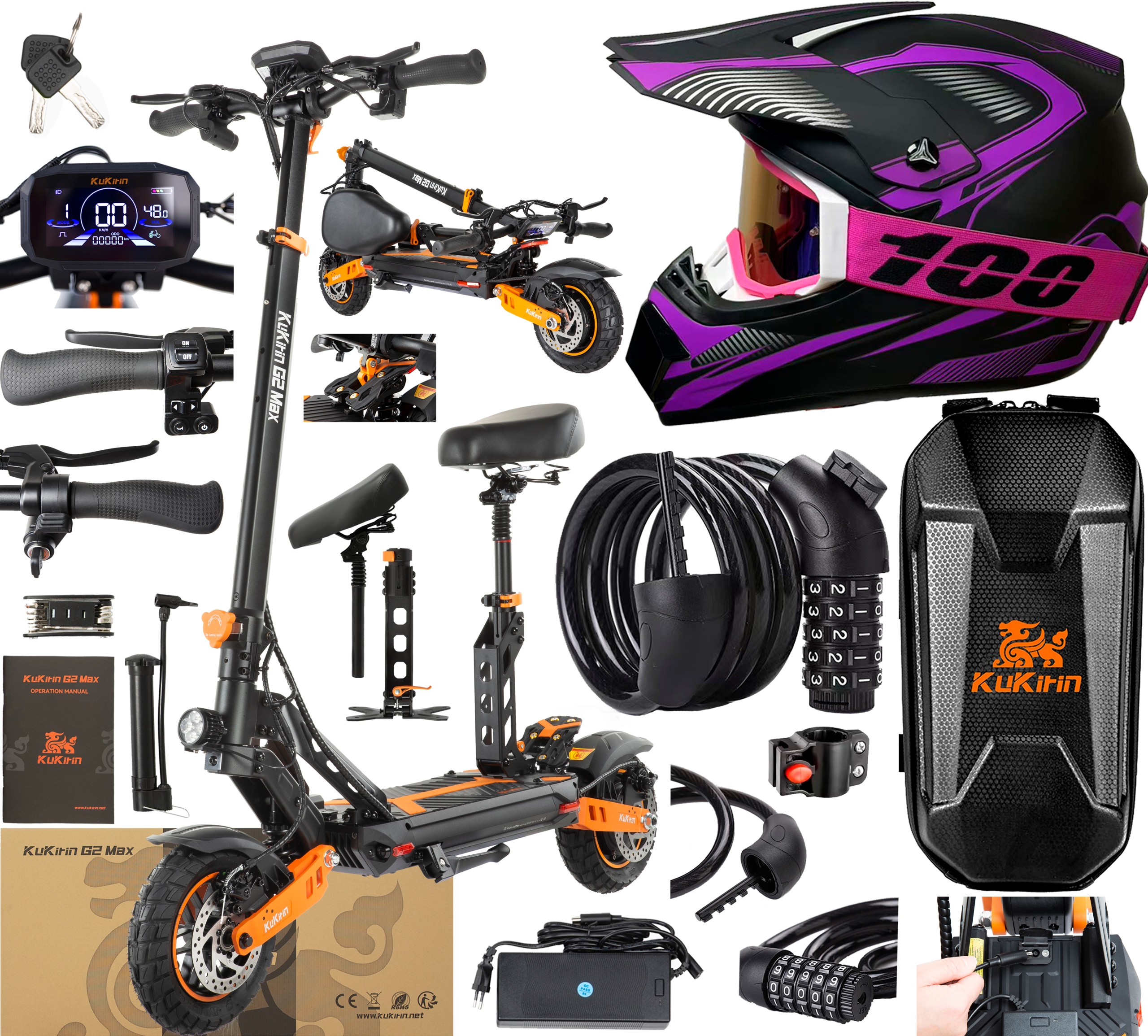 KuKirin G2 Max Elektrické vozidlo 1000W 48V 20.8AH 55KM/H 70KM 3 dárky