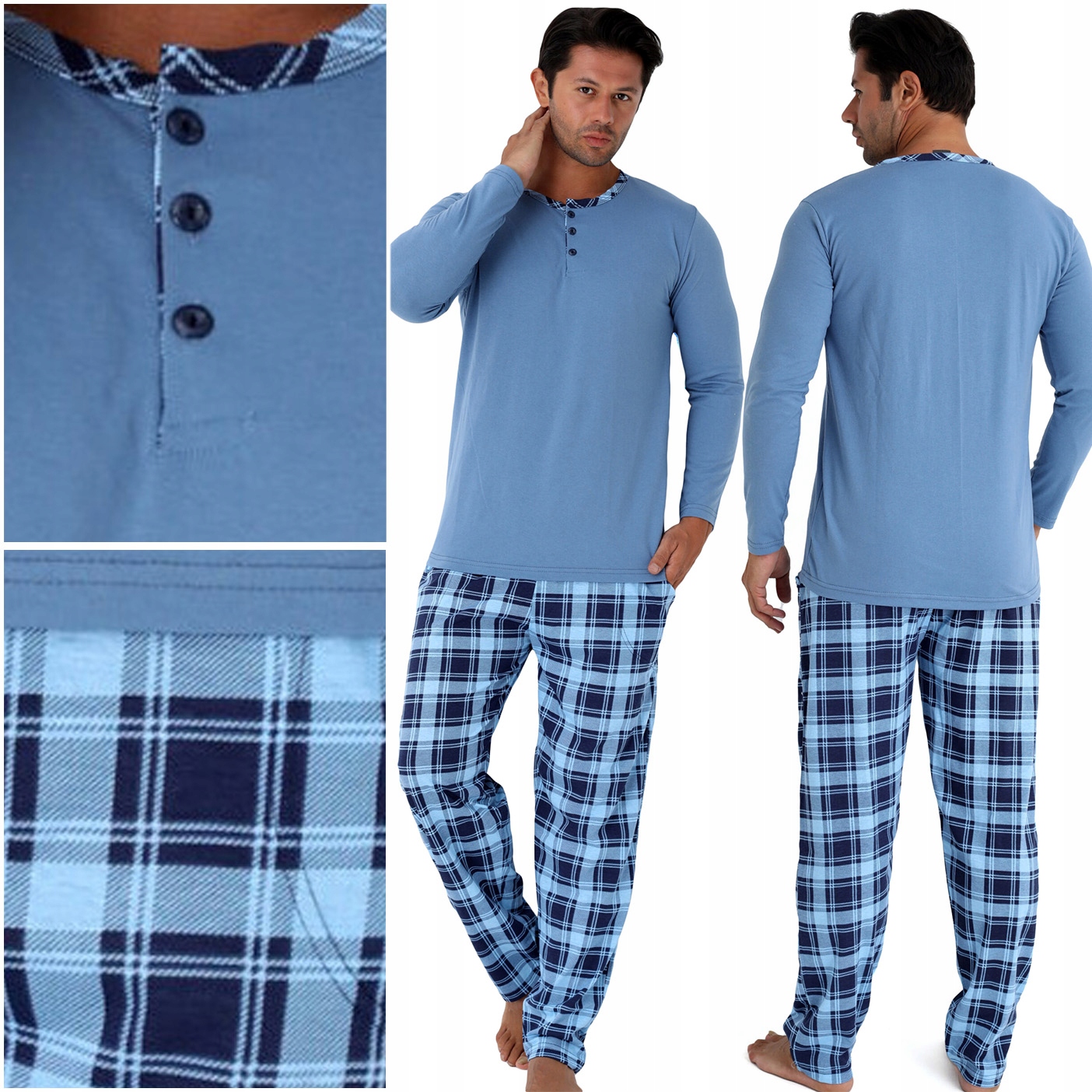 Pánské Pyžamo Zimní dlouhý teplý pyžamový komplet 100% Bavlna XL