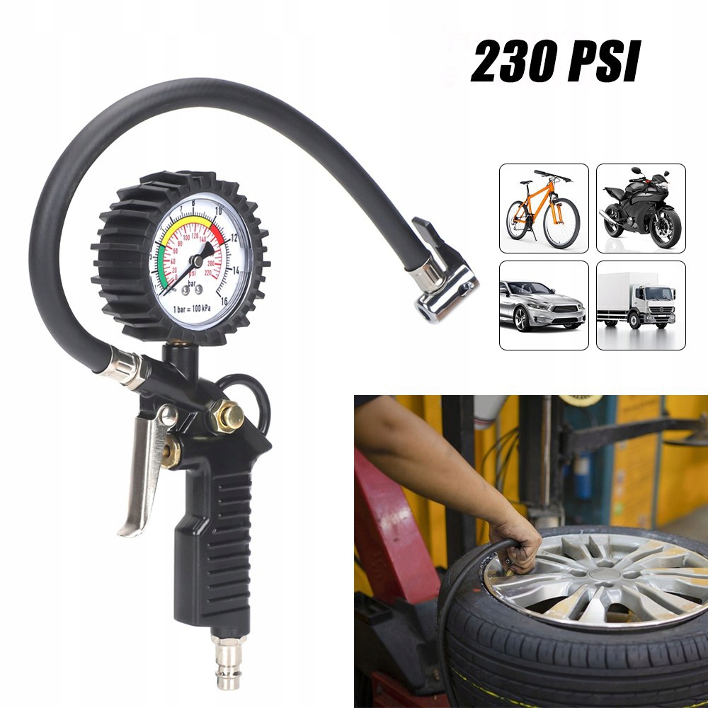MIERNIK CIŚNIENIA POWIETRZA, MIERNIK CIŚNIENIA W OPONACH, 230 PSI MANOMETR Marka bez marki