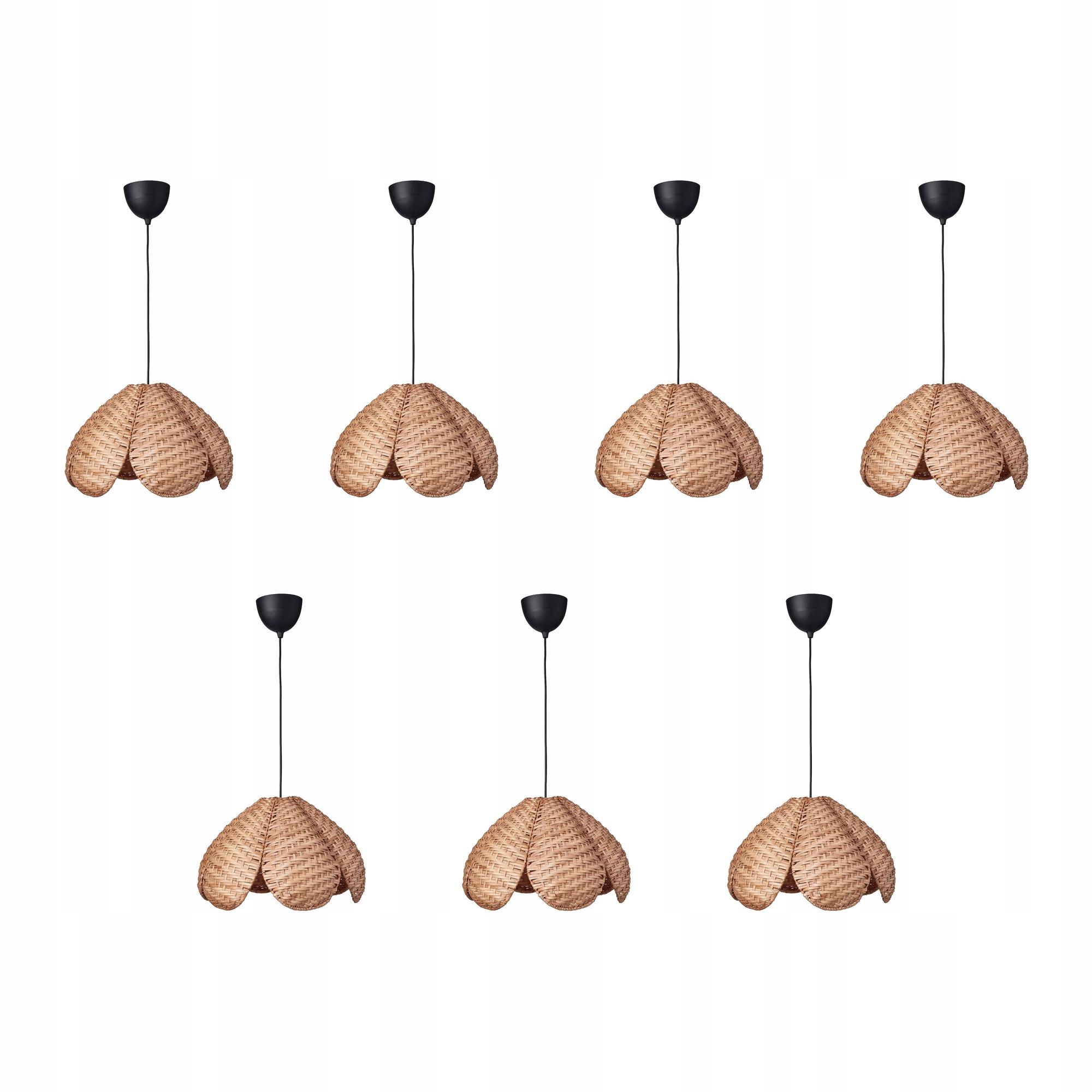 7 szt. Lampa wisząca rattan czarna 45 cm ręcznie wykonana