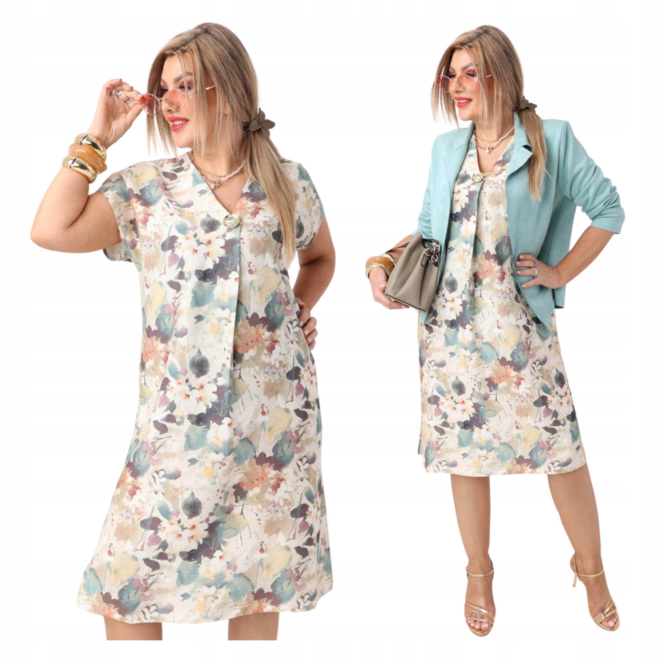 Zwiewna sukienka midi Polski Producent oversize luźna duże rozmiary