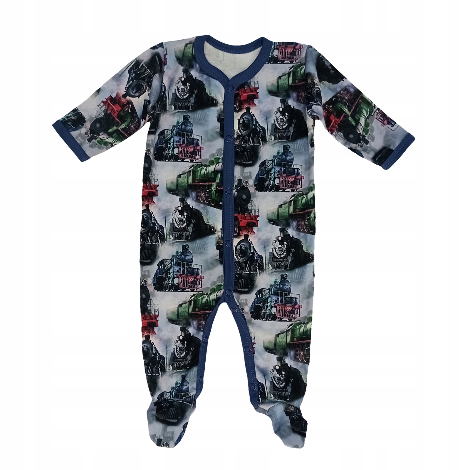 PAJAC pajacyk CAŁY rozpinany 50 PIŻAMKA piżama chłopięca w LOKOMOTYWY