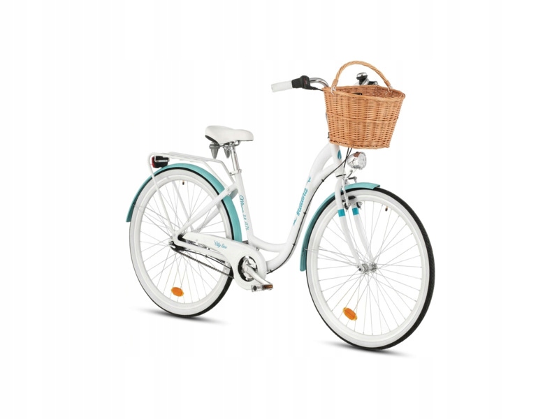 Rower miejski Indiana Moena A7B 28 cali damski Biało-lazurowy Koszyk