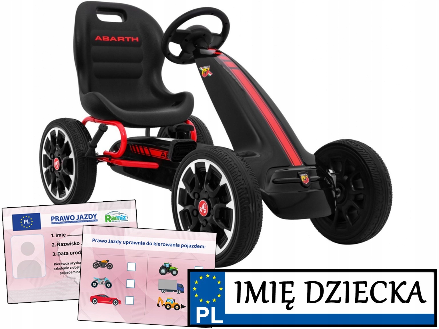 duży Gokart Dla Dzieci Abarth piankowe koła hamulec Tablica Imienna