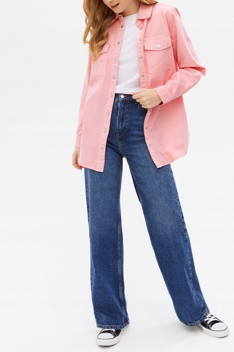 New Look Koszula Damska Luźna Jeansowa Rozpinana Bawełna Pudrowy Róż M 38 Rozmiar 38