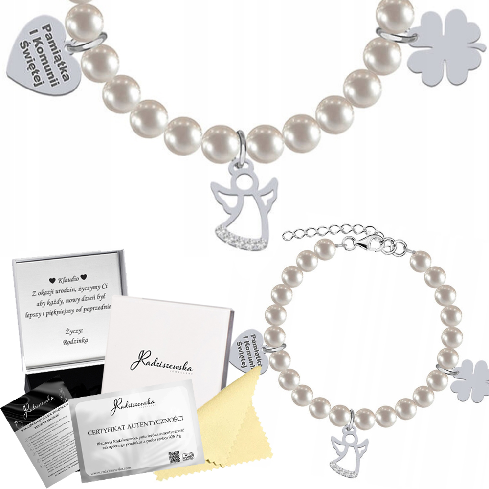 Perlový Náramek S Andělem Srdce Čtyřlístek Personalizace Dárek 925