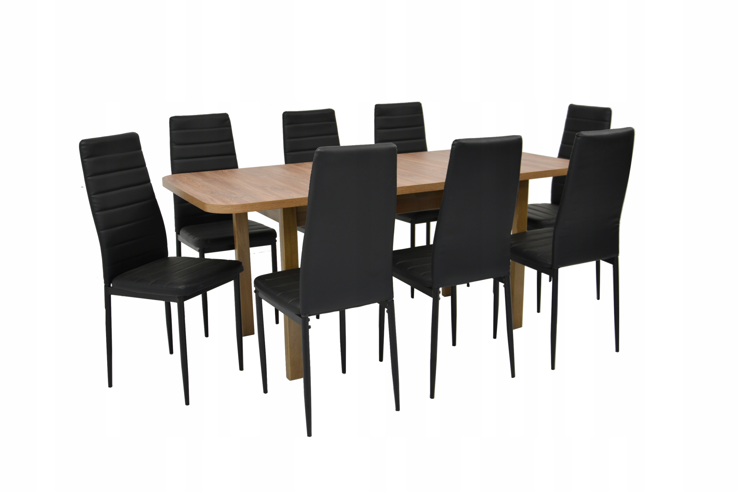 8 czarnych krzeseł i klasyczny stół 80x140/220