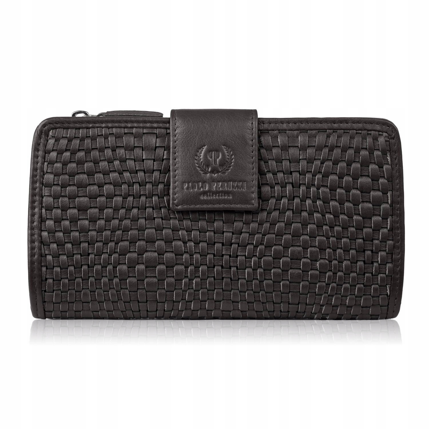 Duży portfel damski ciemnobrązowy handmade z ochroną Rfid Paolo Peruzzi