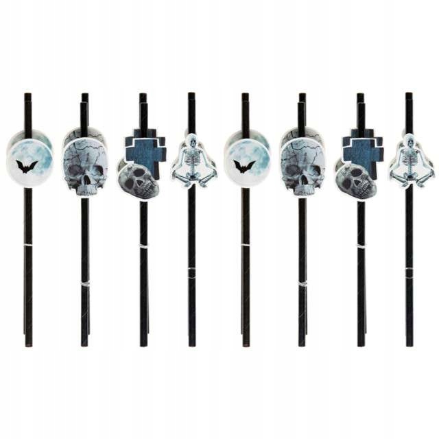 SŁOMKI papierowe HALLOWEEN kościotrup CZASZKA x8