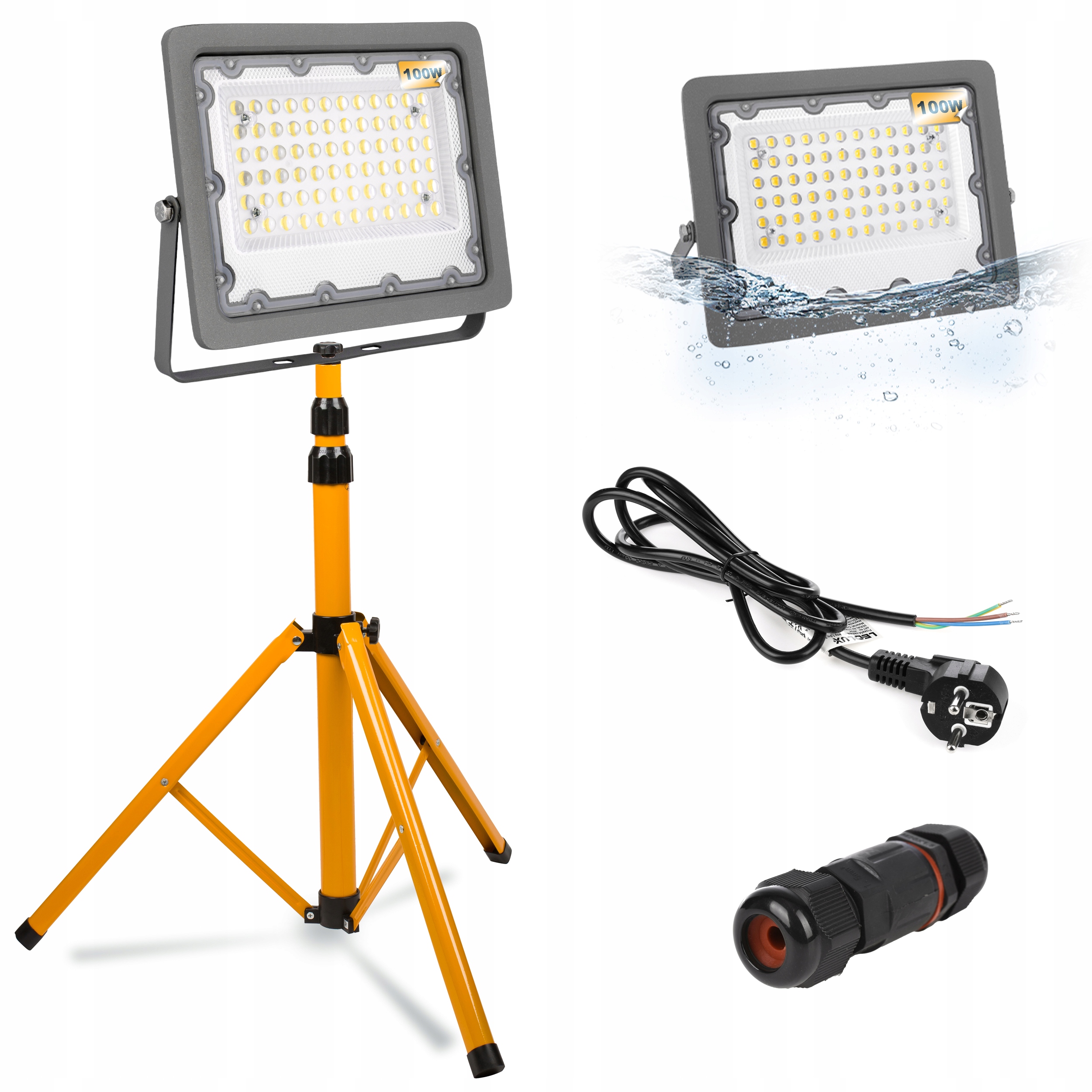 Halogen Led Stativ Stavební reflektor 100W 10000lm Kabel nátrubek