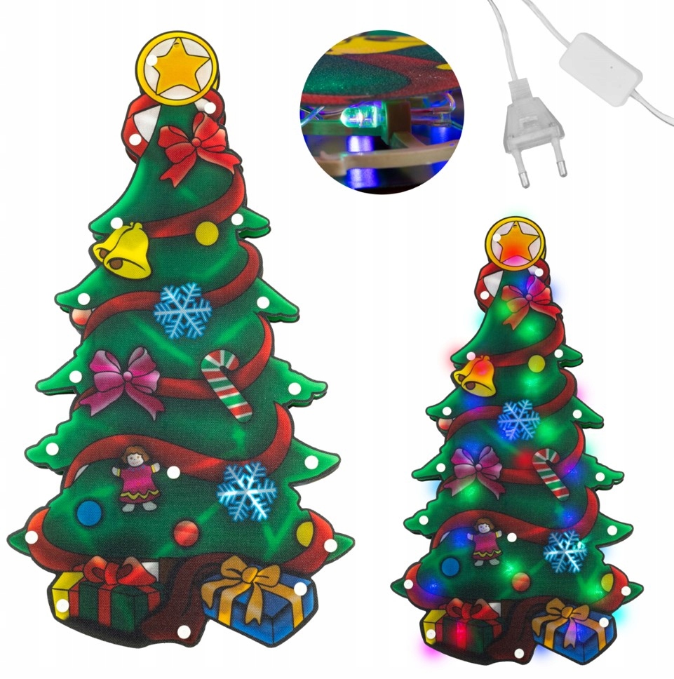 ŚWIECĄCA CHOINKA NA SZYBĘ LED PREZENT RGB WITRAŻ DEKORACJA LAMPION