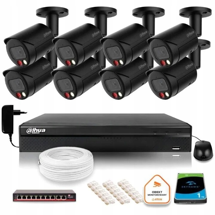 Súprava na monitorovanie Ip kamera 8x IPC-HFW2449S-S-IL-0280B-BLACK 4Mpx IR30m