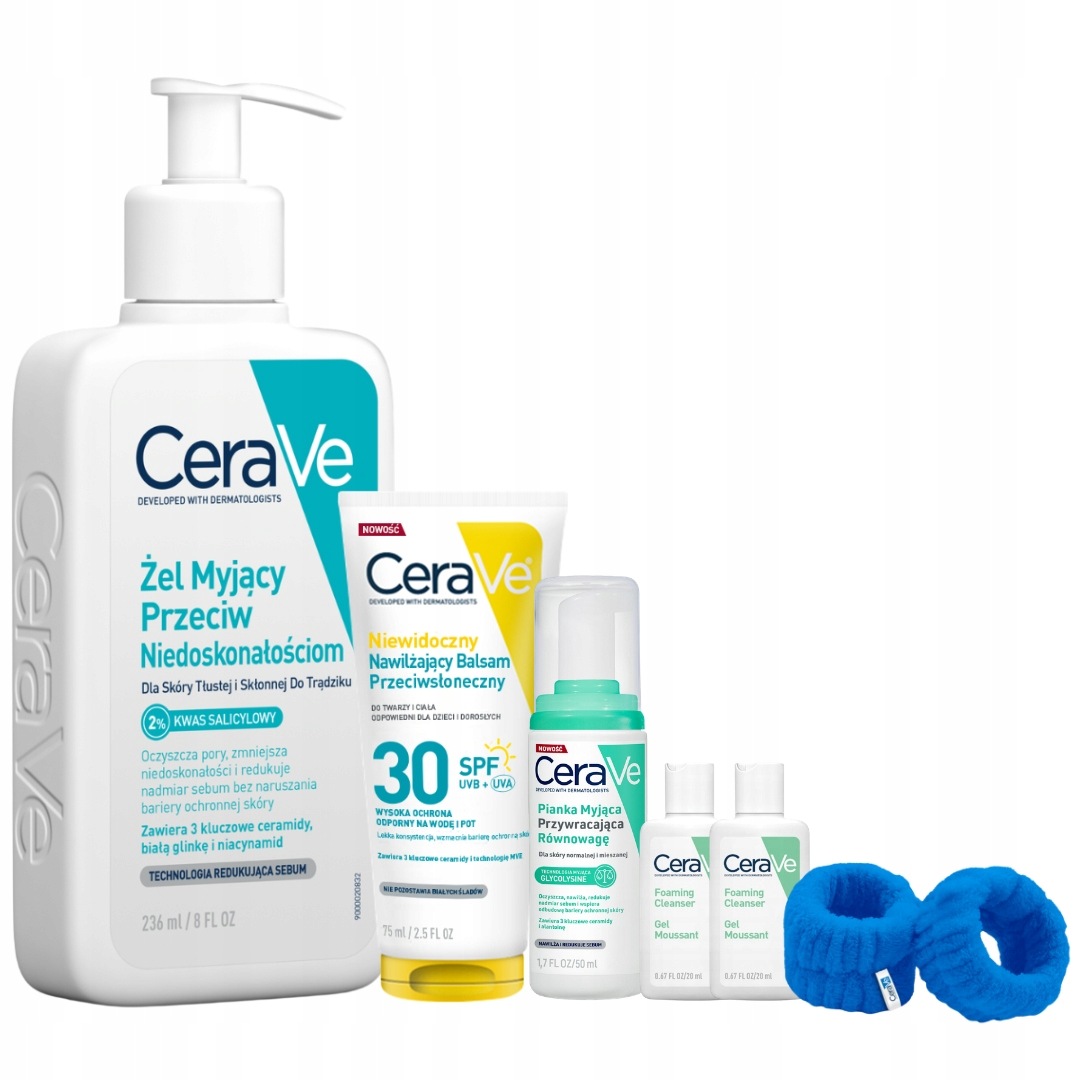 CeraVe Żel myjący na niedoskonałości 236ml, Balsam SPF30 lekka formuła 75ml