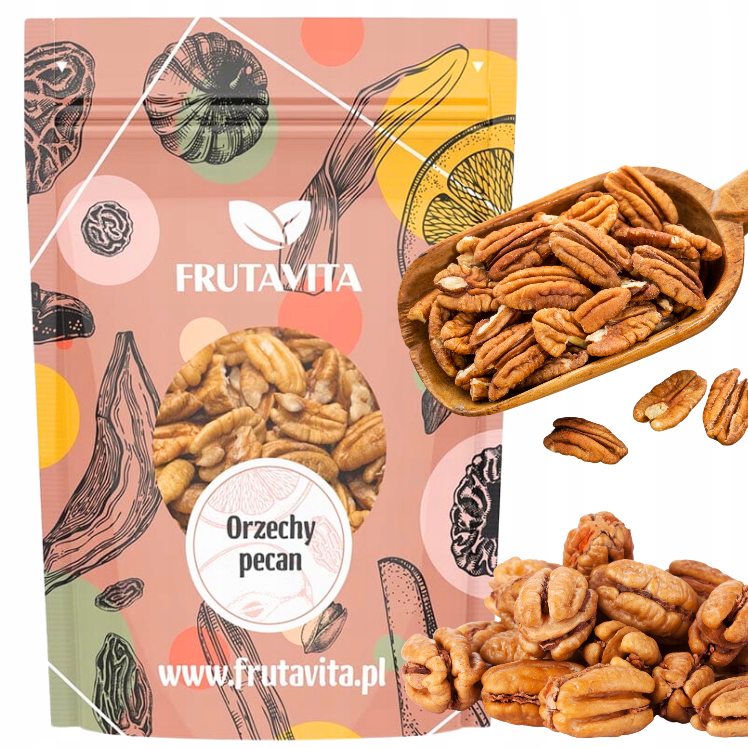 Levně Pekanové ořechy 1000 g Přírodní Pecan 1 kg Nejvyšší Kvalita Frutavita