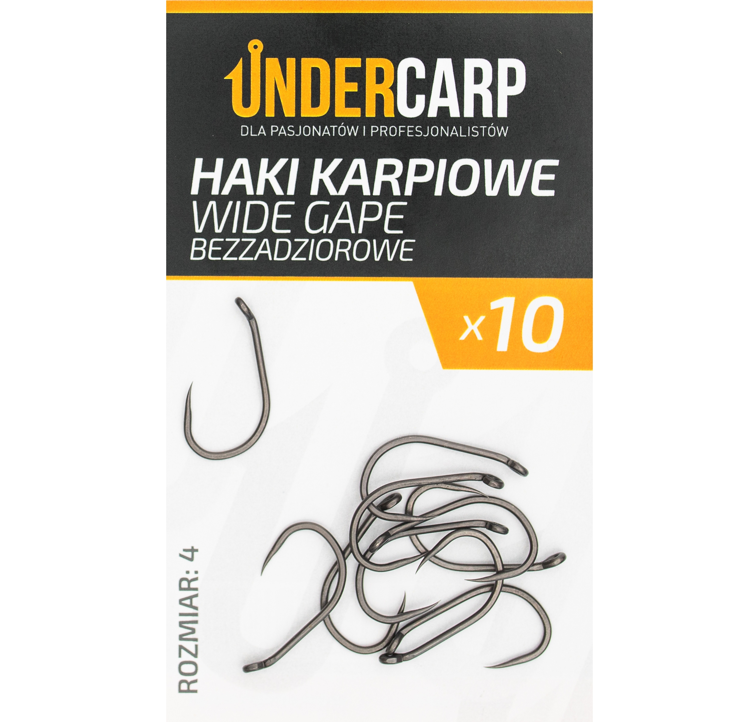 Undercarp Teflonowe Haki Karpiowe Wide Gape bezzadziorowe rozmiar 4 UC267