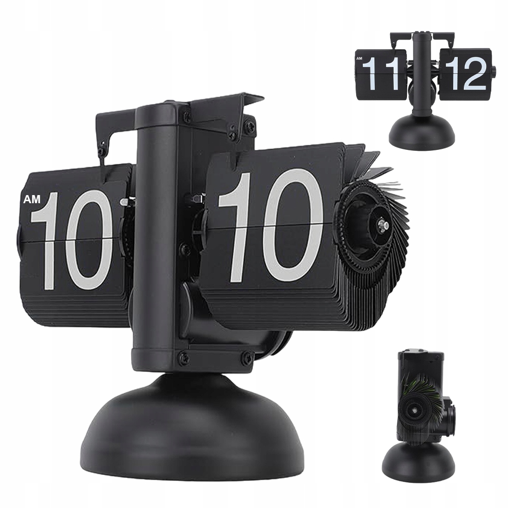 Flip Clock Černý Retro Knoflík Regulace Na Baterii Vintage Styl