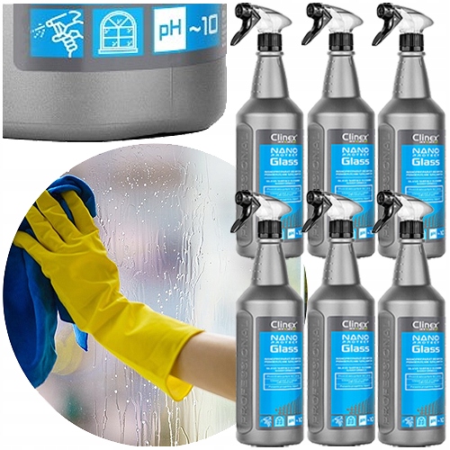 Levně Clinex Glass Nano Profesionální Kapalina Na Sklo 1L Odmašťuje Bez Šmouh 6 Ks.