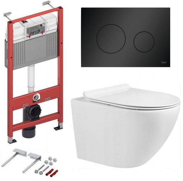 ZESTAW WC STELAŻ TECE BASE PRZYCISK TECE NOW CZARNY MAT MISA ARBO SLIM RIM