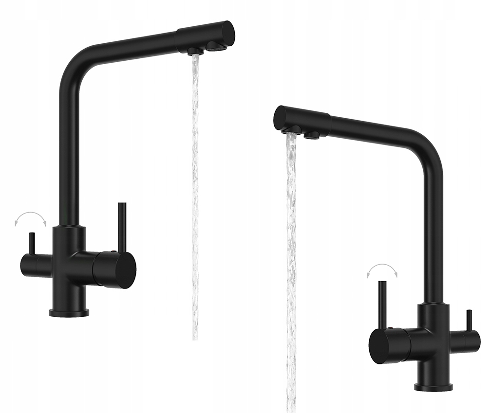 Kuchynská batéria čierna Flow trojcestná, kohútik na vodný filter do kuchyne