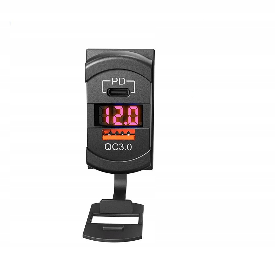 Ładowarka Samochodowa Usb 3.0 Pd Z Woltomierzem Red