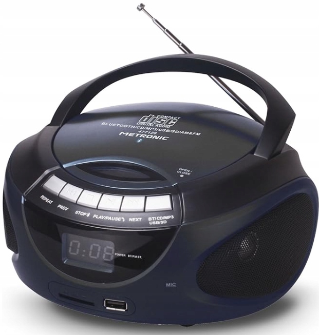 Keni přenosné rádio CD/MP3 s Bluetooth, černé, Usb Sd napájené bateriemi