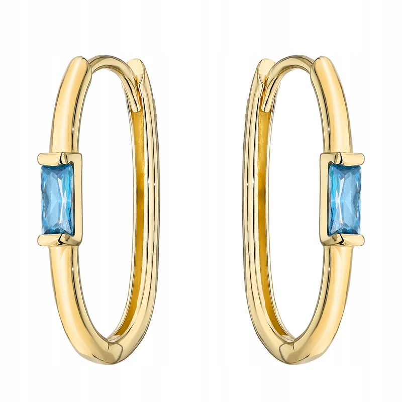 Krásné Zlaté Náušnice pr. 585 Owale s modrými zirkony 14k