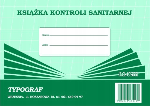 

Druk książka kontroli sanitarnej A5 pozioma