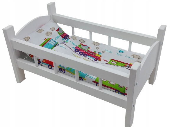 ŁÓŻECZKO DREWNIANE BIAŁE dla lalek +POŚCIEL