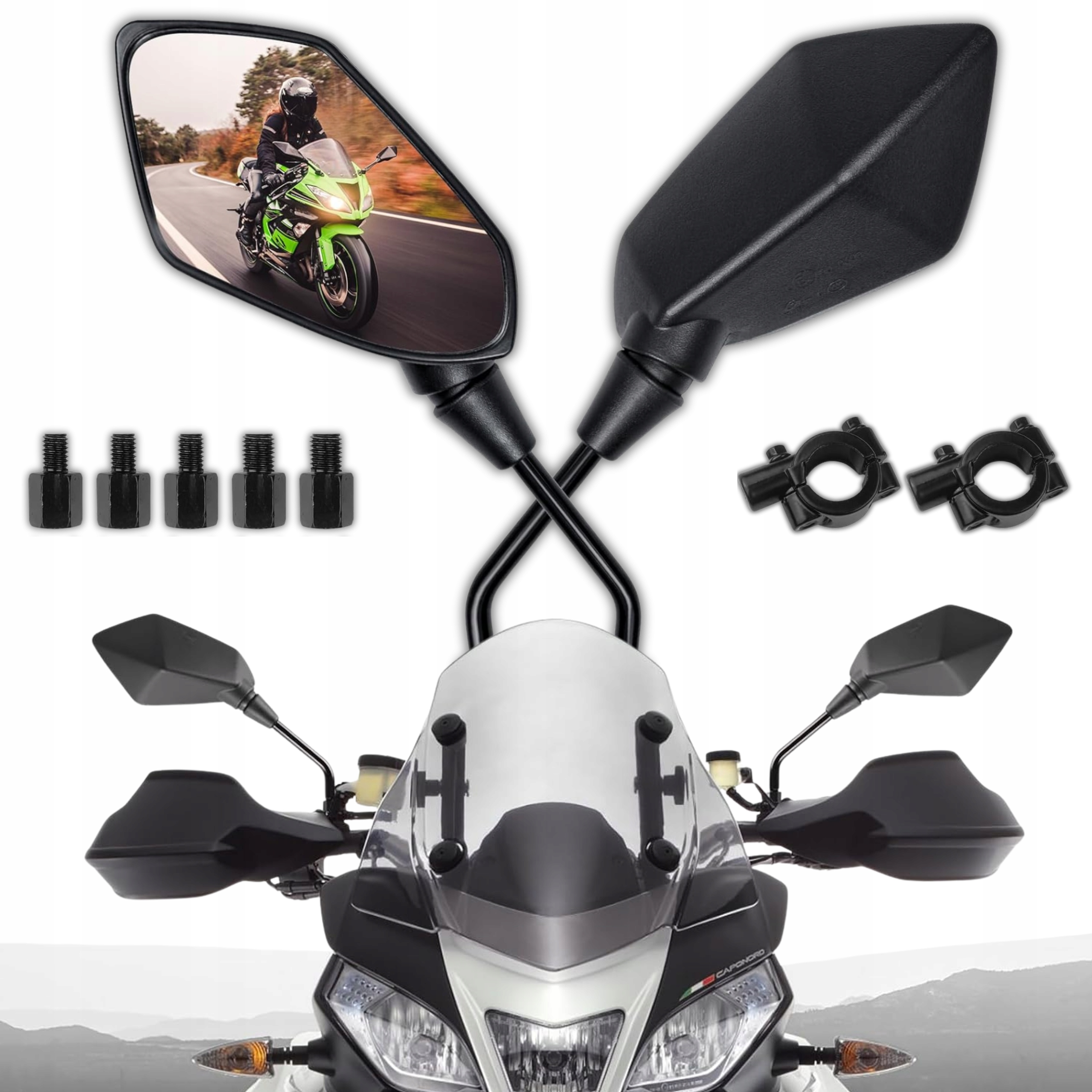 Lusterka Motocyklowe Uniweralne M8 M10 Duże Naked Street Caffe Racer Moto