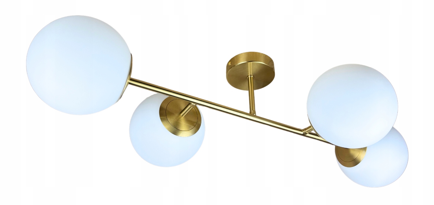 Lampa Sufitowa Plafon Wisząca Żyrandol Złota 4 Szklane Kule Nowoczesna