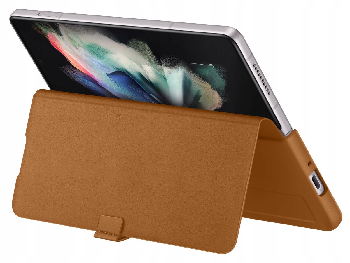Etui Z Klapką Samsung Leather Flip Cover Brązowy do Galaxy Z Fold3 5G