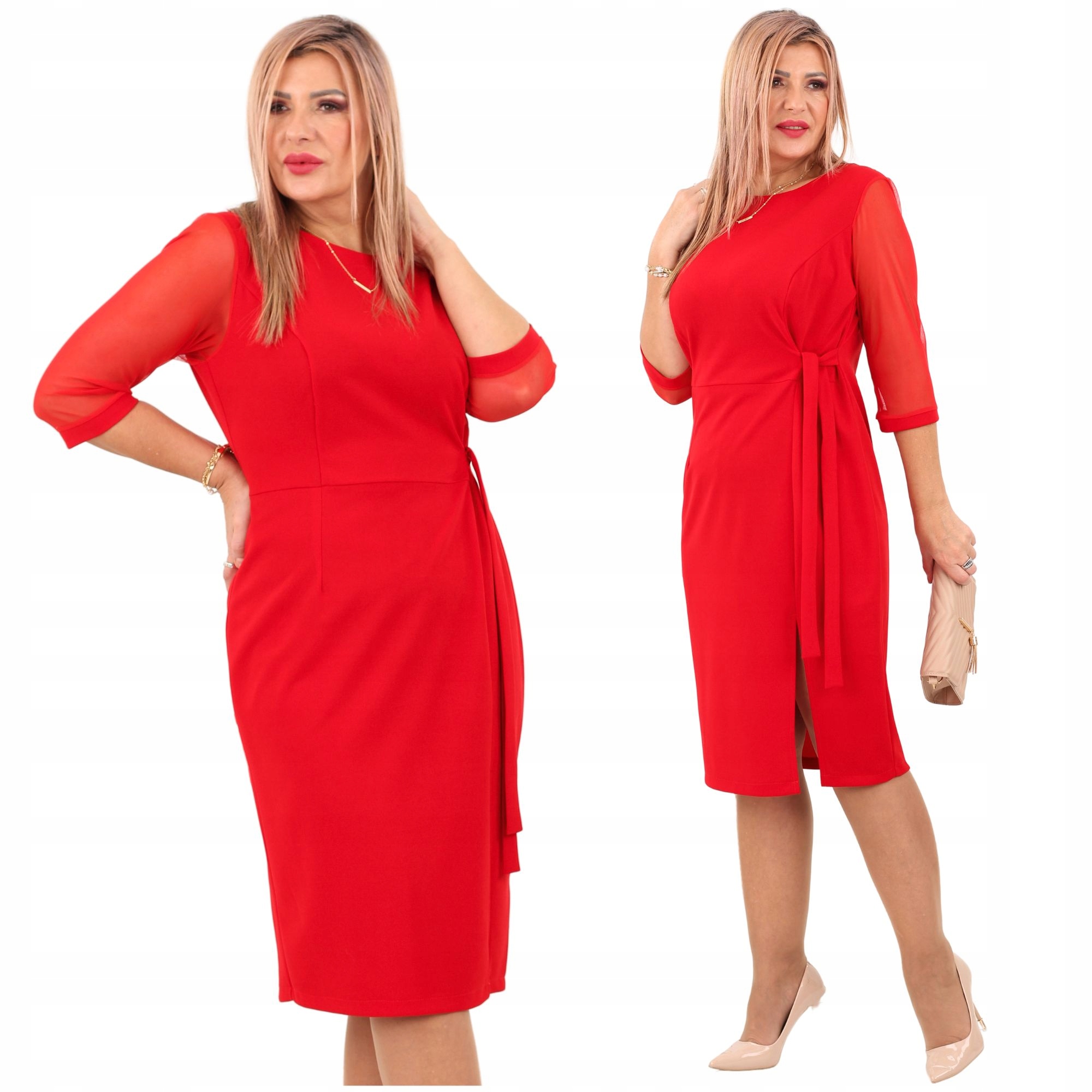 Sukienka z rozcięciem wiązana Polski Producent duże rozmiary