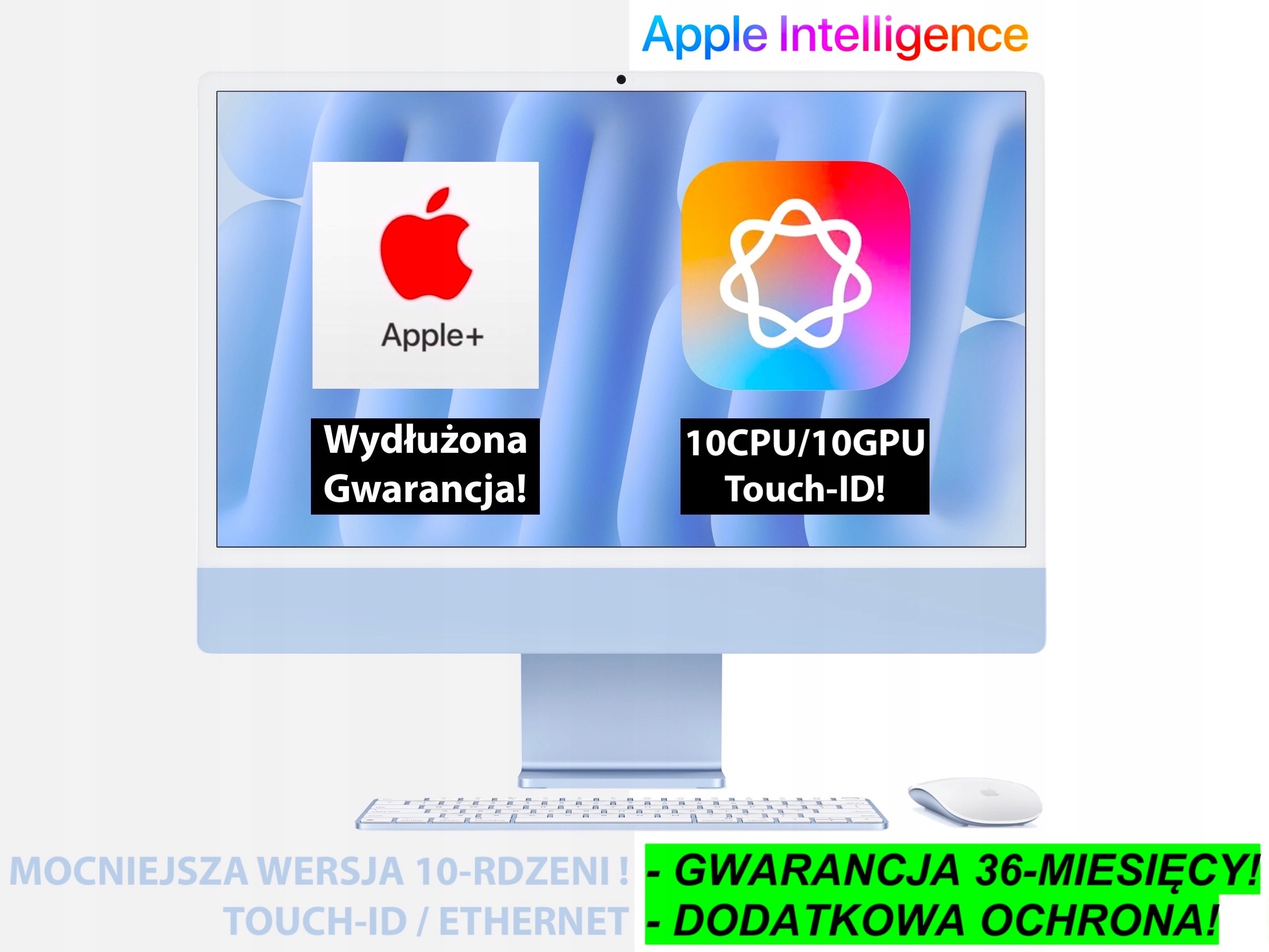 Nowy Apple Imac 24 M4 Mocniejszy 10CPU 16GB Ram 256GB 4,5K Blue GW-3LATA