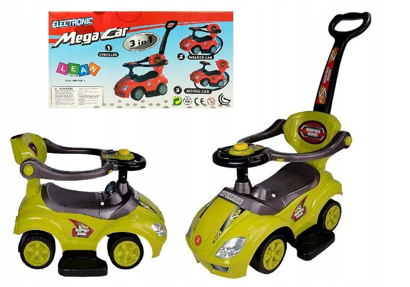 Bezpieczny Solidny Jeździk Z Pchaczem Samochód Autko 3W1 Żółty