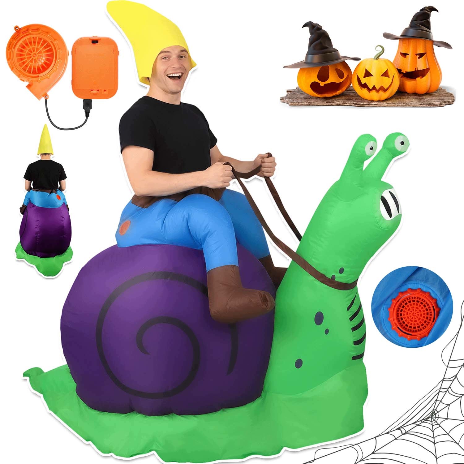 Kostým Nafukovací Převlek Hlemýžď Jezdec 150-190 CM Unisex Zelený