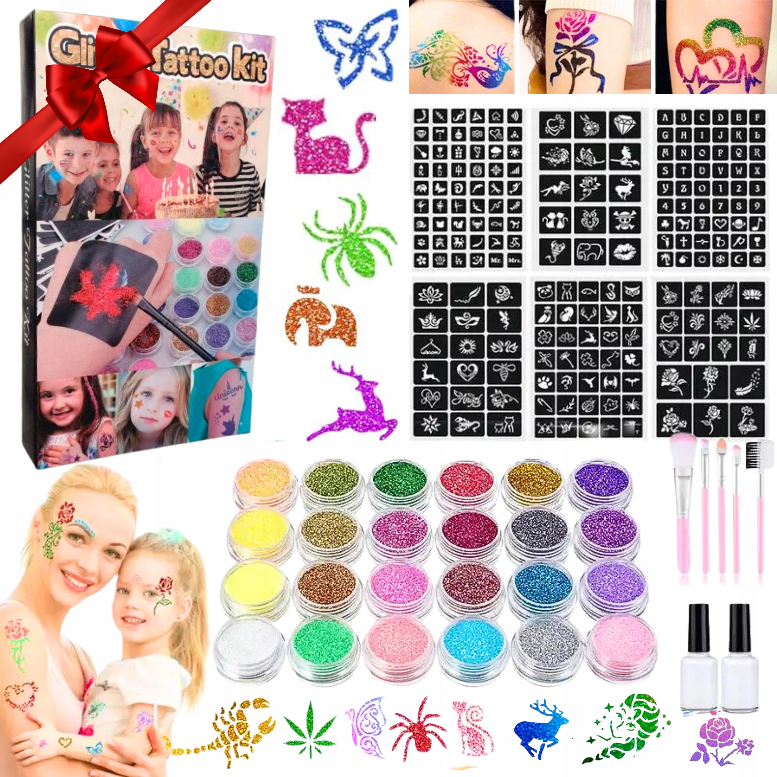 TATUAŻE BROKATOWE DUŻY MEGA ZESTAW DO TATUAŻY SZABLONY BROKAT PREZENT DIY