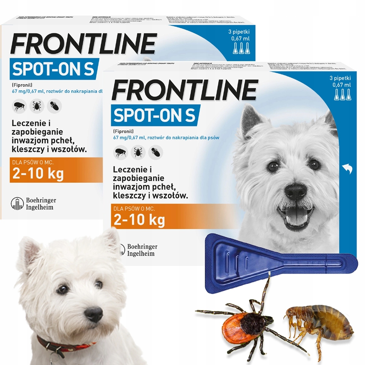 Krople na Kleszcze Pchły Frontline Spot On S dla małego Psa Do 10KG 6 pipet