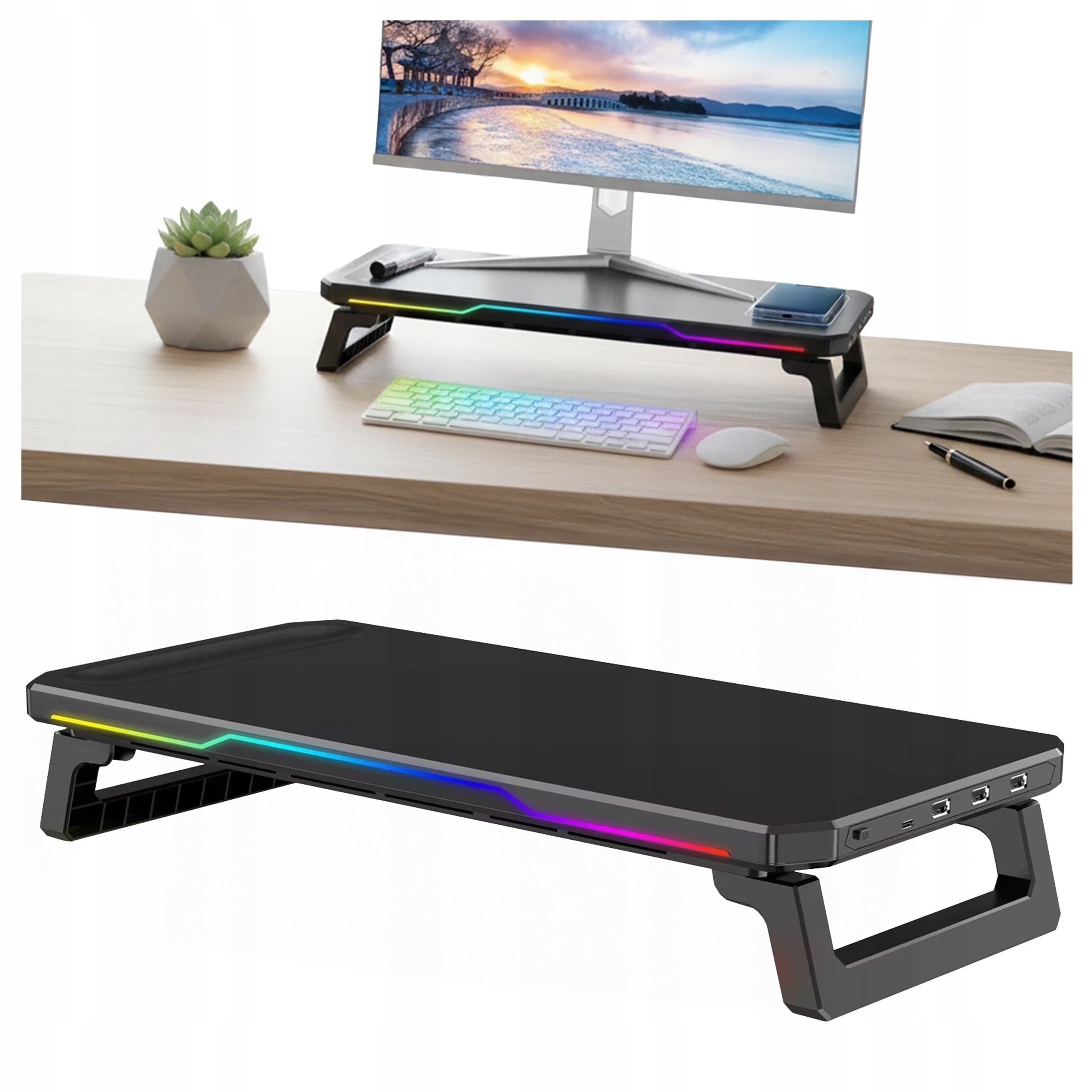 Podstavec pod monitor lampička Rgb světelná lišta s Usb Hub vstupy Alogy