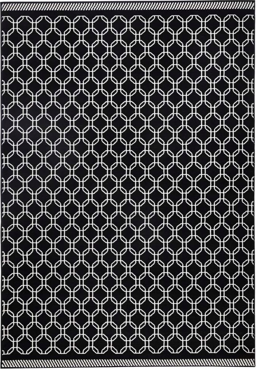 Moderný krémovo čierny koberec do obývačky, mäkký vlas, vzor 160 x 230 cm