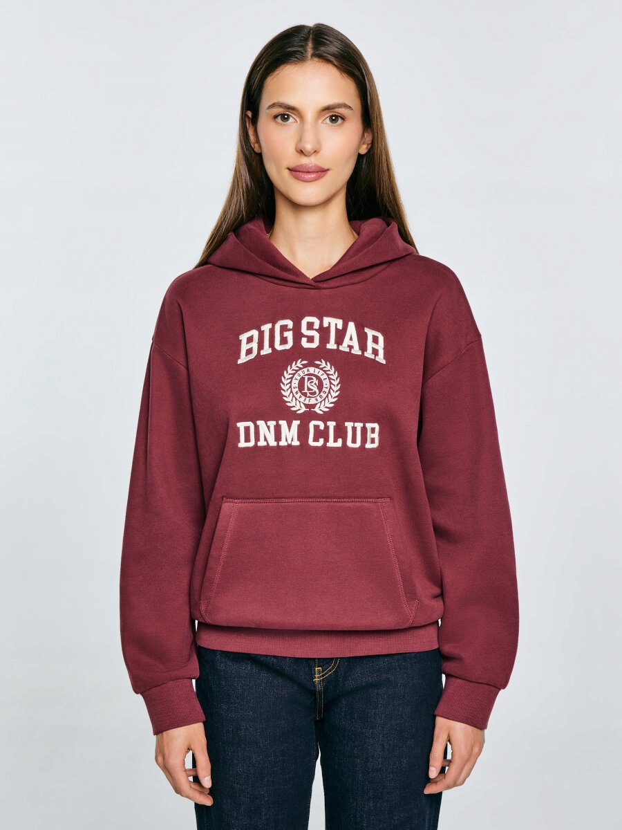 Big Star Bluza Damska Z Kapturem Z Haftem Bordowa Merta 604 M