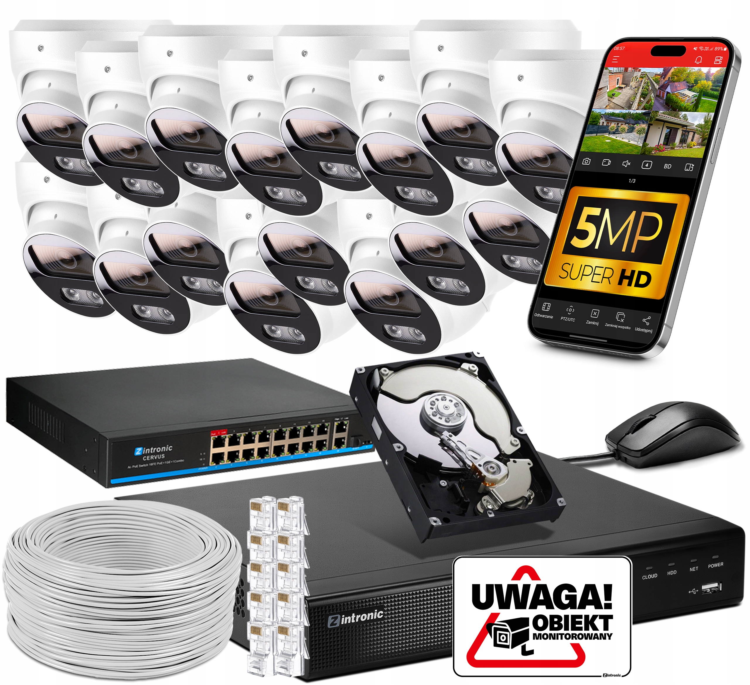 Sada pro Monitorování Ip PoE 16 Kamer 5MPx 1TB Audio Switch