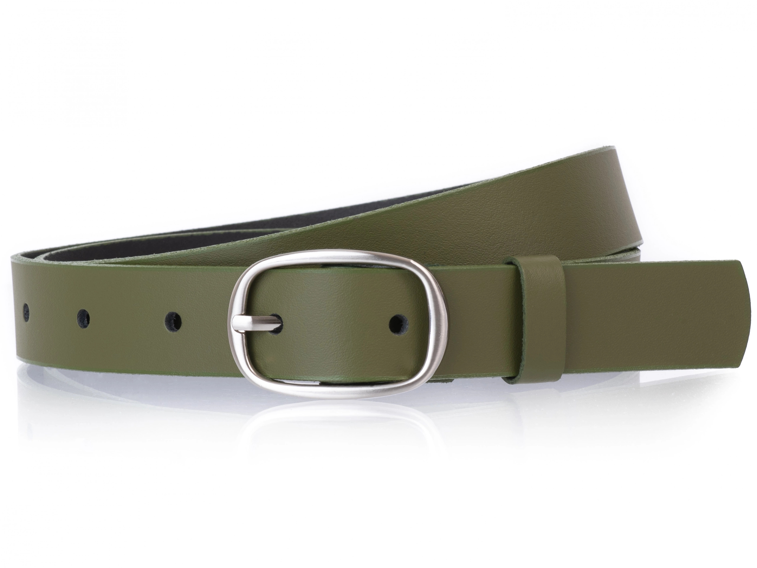 Pasek SKÓRZANY damski do spodni OLIWKOWY | M