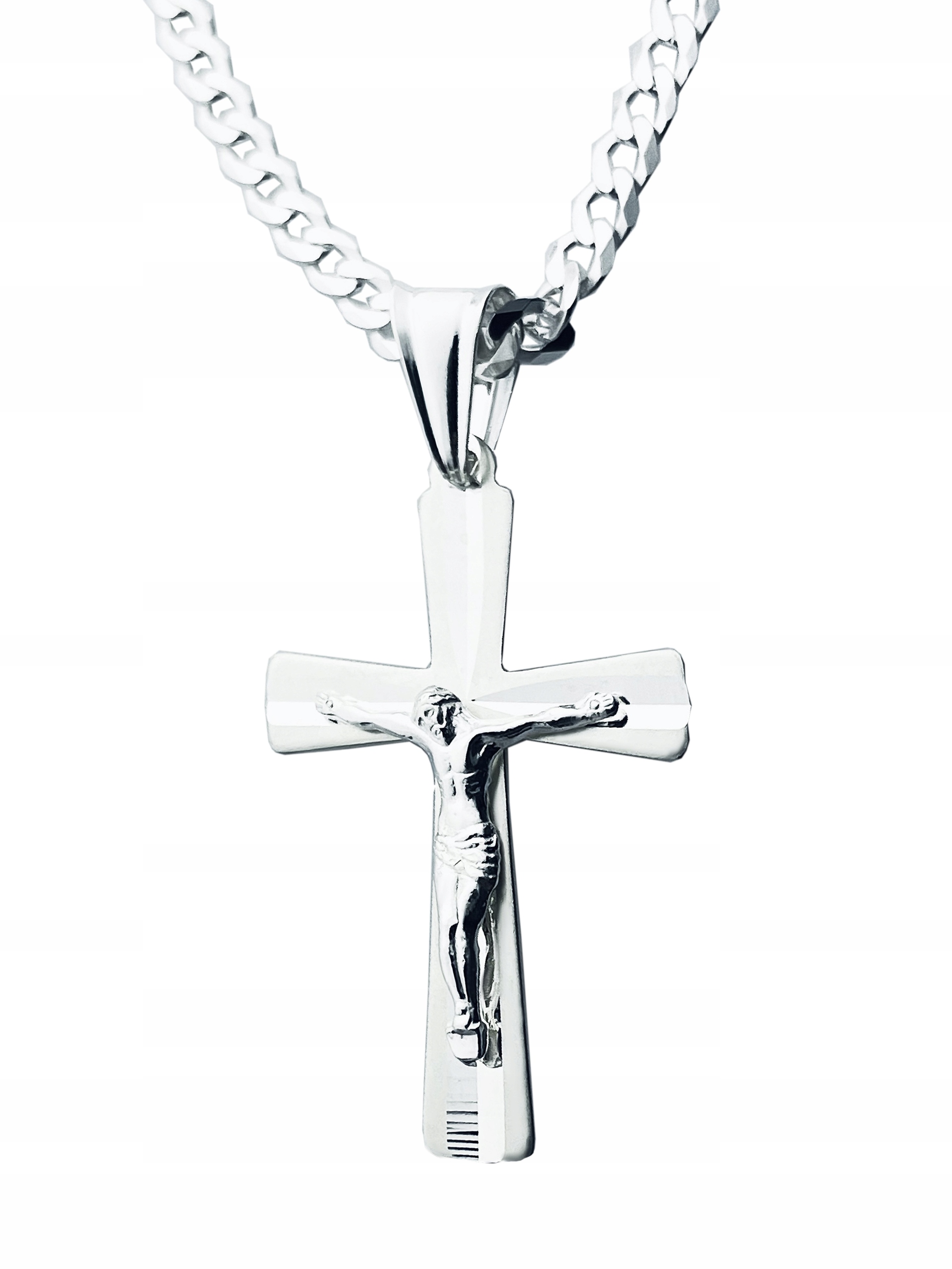 Stříbrný komplet náhrdelník řetízek pancíř velký kříž Ježíš Kristus