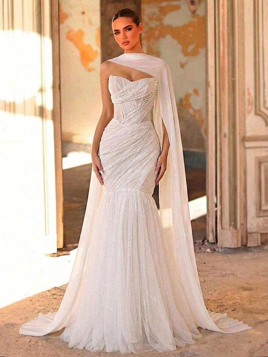 Glamrae Bílé Svatební Šaty S Odhalenými Rameny S06__36