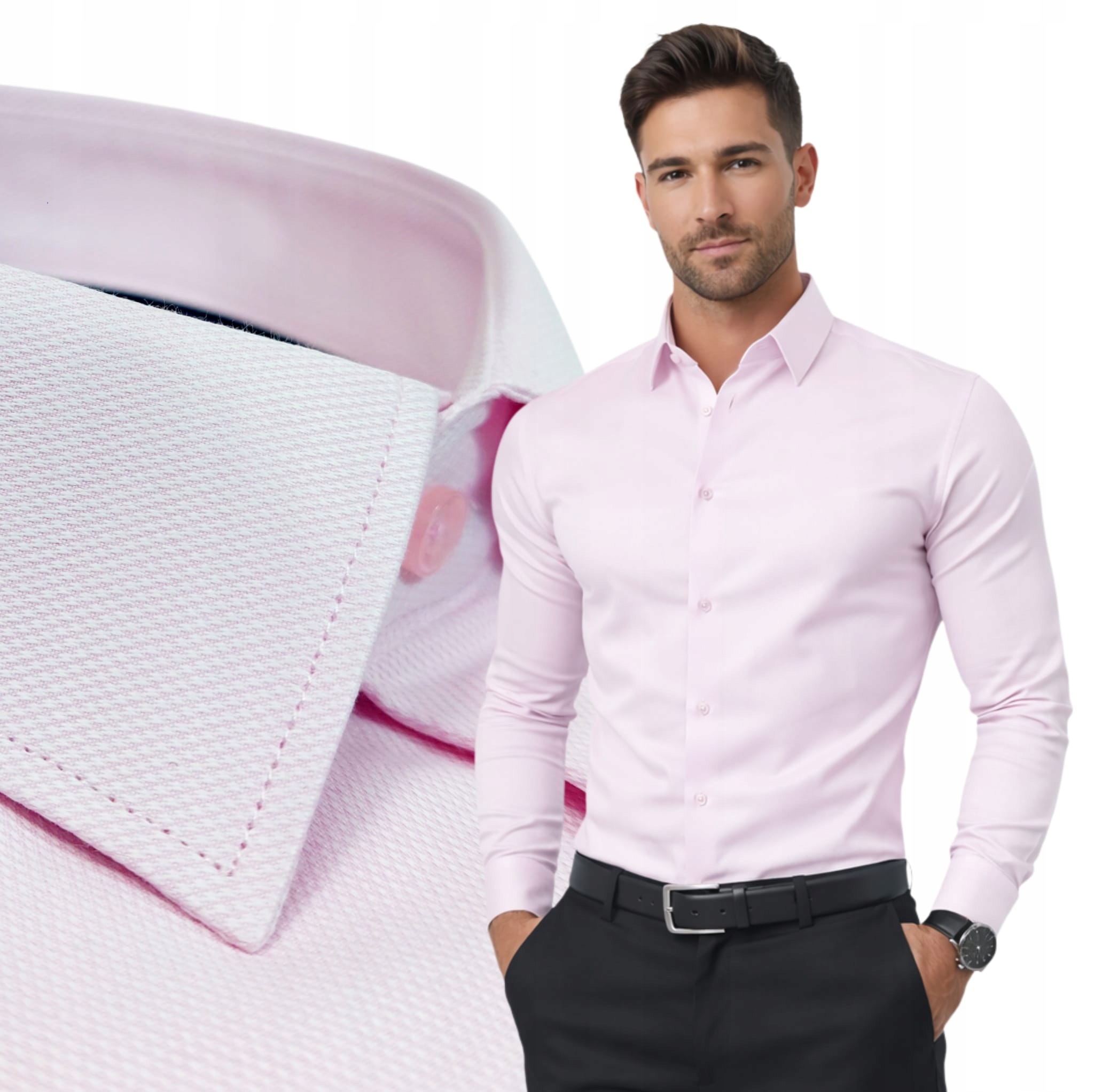 Pánská strukturovaná košile Lavier růžová Elegantní slim fit Bavlna XXL