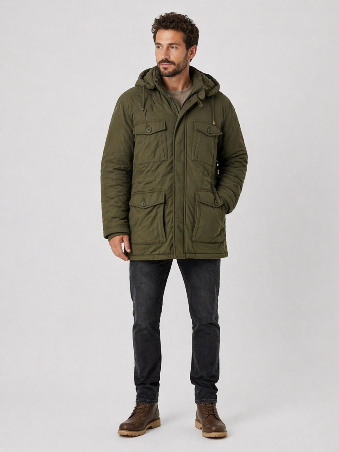 Wantdo Zelená Parka S Kapucí A Klopami 3XL 7AA