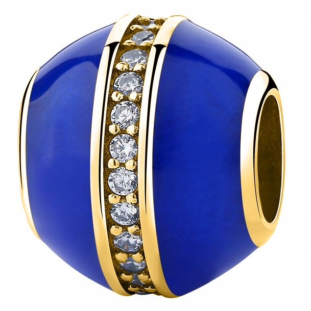 

Charms złoty Niebieski Koralik Cyrkonie srebro 925